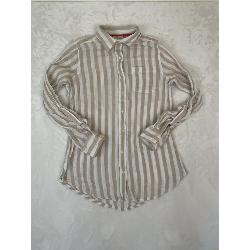 St. John’s Bay Striped Gauzy Cotton Button Down Shirt Size X-Small 100% Cotton